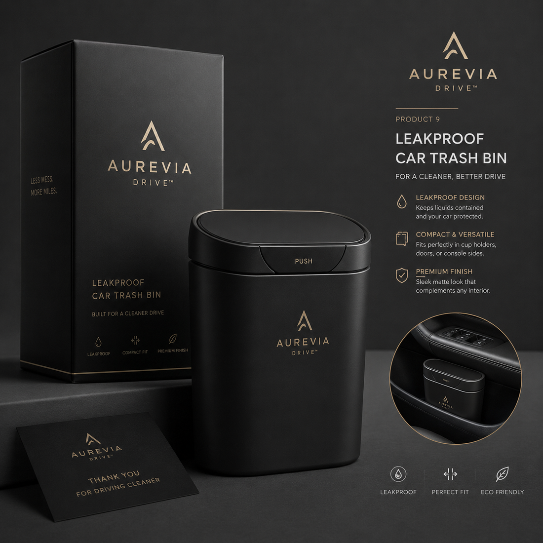 Aurevia Drive™ Leakproof Car Trash Bin