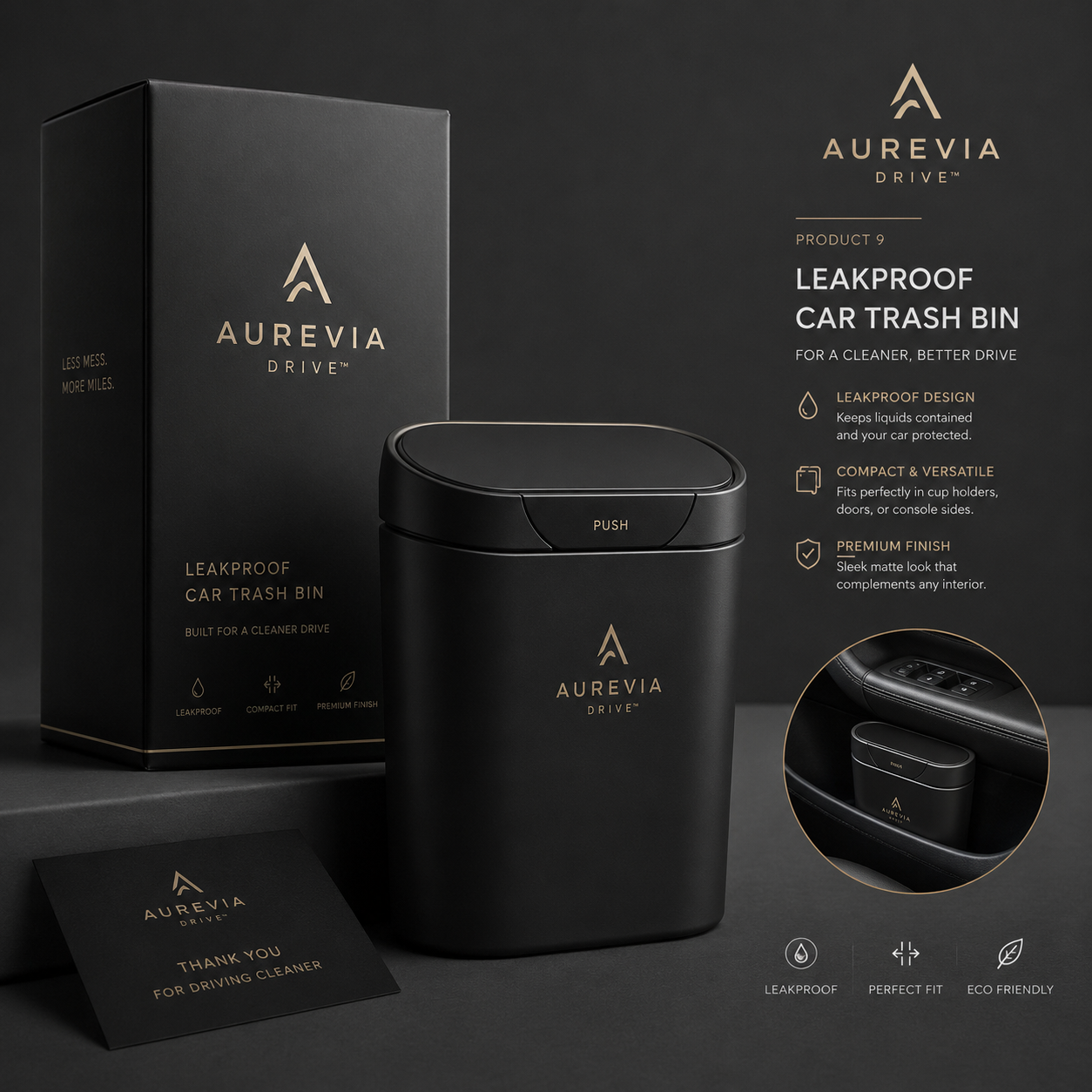 Aurevia Drive™ Leakproof Car Trash Bin